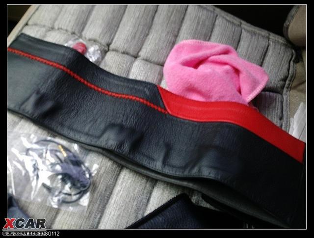 悦动手工缝制红黑方向盘套+改装新款折叠钥匙！