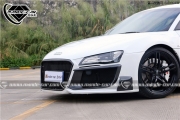 廣州奧迪R8改裝Regula大包圍+碳纖后葉子板+Hexis珍珠白車(chē)身膜