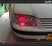 太原老款寶來(lái)車(chē)燈改裝奧迪Q5小糸雙光透鏡 惡魔眼