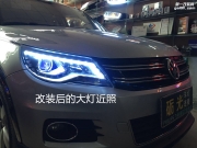 汽車(chē)大燈升級(jí) 廣州大眾新途觀大燈改海拉5雙光透鏡+日行燈