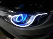 現(xiàn)代郎動(dòng)改裝海拉3雙光透鏡+天使眼+惡魔眼+氙氣燈+LED二極管