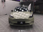 石家莊特斯拉model y貼膜改色AX綢緞卡其綠