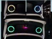 鹽城福聲汽車音響—寶馬后尾箱音響造型，聽覺與視覺震撼