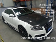 奧迪A5 S5改裝rowen狼炎大包圍碳纖維機蓋 前下巴