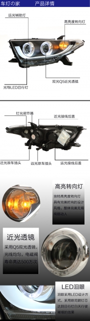 款漢蘭達(dá)大燈總成 漢蘭達(dá)改裝大燈 led日行燈透鏡氙氣大燈
