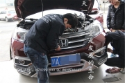 成都14新CRV改車燈 改裝原廠Q5雙光透鏡氙氣大燈雙色LED日行燈