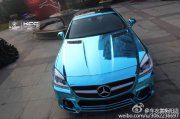 奔馳CLK全車電鍍湖藍(lán)車身改色案例